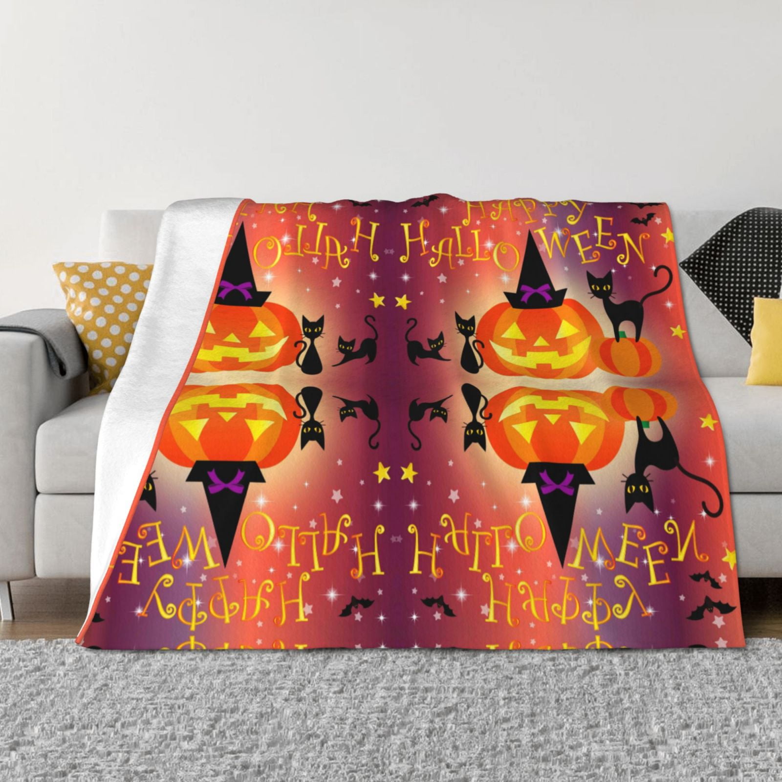 Throw Blanket for Couch, Halloween Pumpkin Fuzzy Comfy Warm Throw