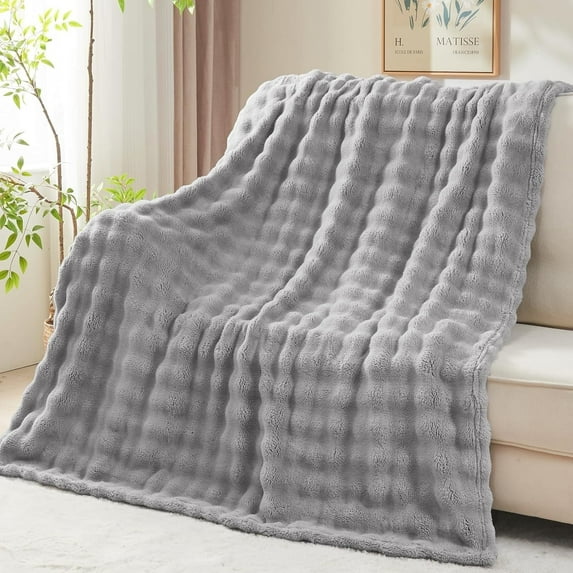 Evlmd Dark Gray Fleece Throw Blanket Baby for Boys Girls 40"x 60", 3D Bubble Blankets & Throws for Couch/Beds, Fuzzy and Cozy Blanket