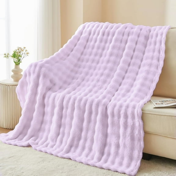 Evlmd Purple Fleece Throw Blanket Queen Size 80" x 90", 3D Bubble Blankets & Throws for Couch/Beds, Fuzzy and Cozy Blanket