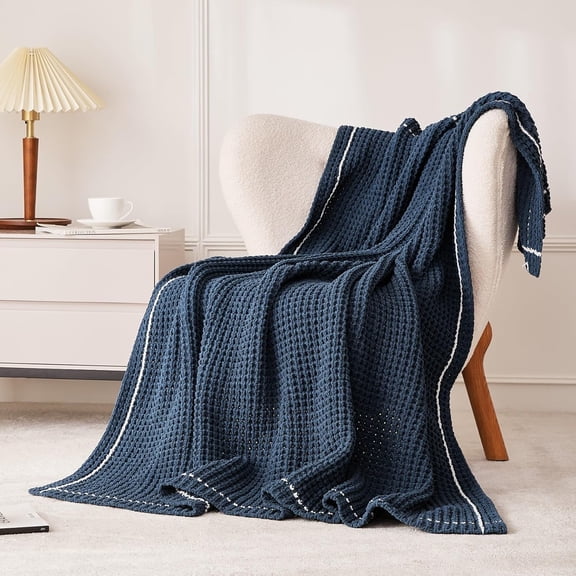 Throw Blanket for Couch Navy Blue, 50"*60" | Soft Knit Throw Blanket with Chenille Yarn Non-Shedding, Chenille Blanket for Living Room Bed Sofa