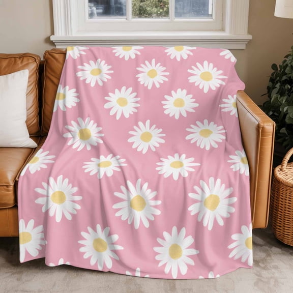 Throw Blanket for Couch Pink Daisy Soft Fleece Flannel Blankets Cozy Lightweight Blanket for Home Sofa Living Room Spring Floral Bed Throws 50" x 60"