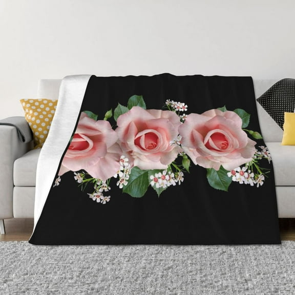 Throw Blanket for Couch - Pink Roses Soft Comfy Lightweight Cozy Warm Throw Blanket, Fuzzy Plush Flannel Blanket & Throws for Sofa and Bed All Season