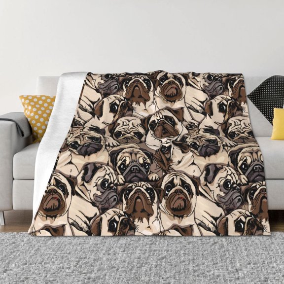 Throw Blanket for Couch - Pug Soft Comfy Lightweight Cozy Warm Throw Blanket, Fuzzy Plush Flannel Blanket & Throws for Sofa and Bed All Season