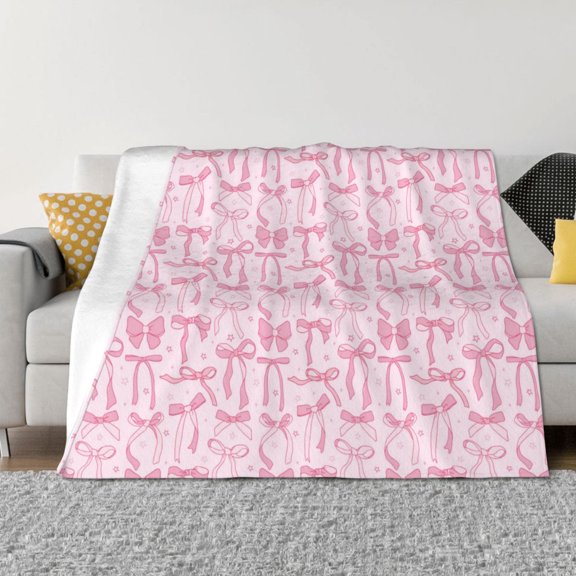 Throw Blanket for Couch - Ribbon Bow Soft Comfy Lightweight Cozy Warm Throw Blanket, Fuzzy Plush Flannel Blanket & Throws for Sofa and Bed All Season
