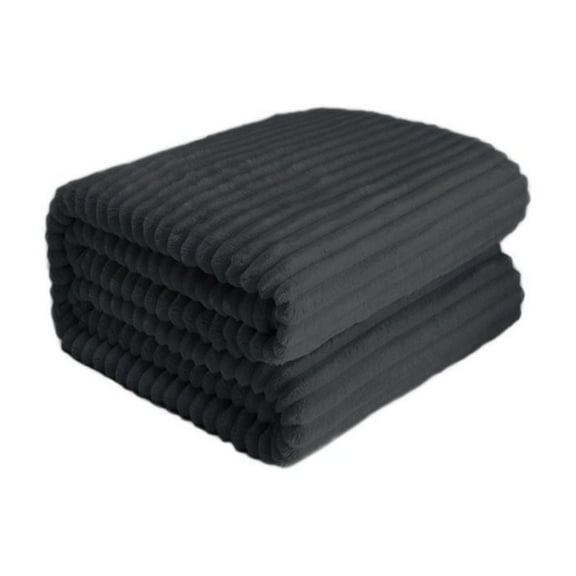 Throw Blanket for Couch - Soft & Warm Fluffy Cream Blanket, Decorative and Giftable Striped Blankets for Women, Men (Dark Gray)