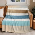 thumbnail image 1 of Throw Blanket for Couch Striped Soft Fleece Flannel Blankets Cozy Lightweight Blanket for Home Sofa Living Room Brown Blue Bed Throws 60" x 80", 1 of 9