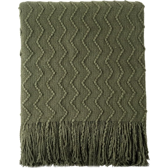 Throw Blanket for Couch, Textured Knit Throw, Olive Green Throws for Home Decor, Soft Blanket Throw for Bedroom Decor Housewarming Gifts, 50"x60"