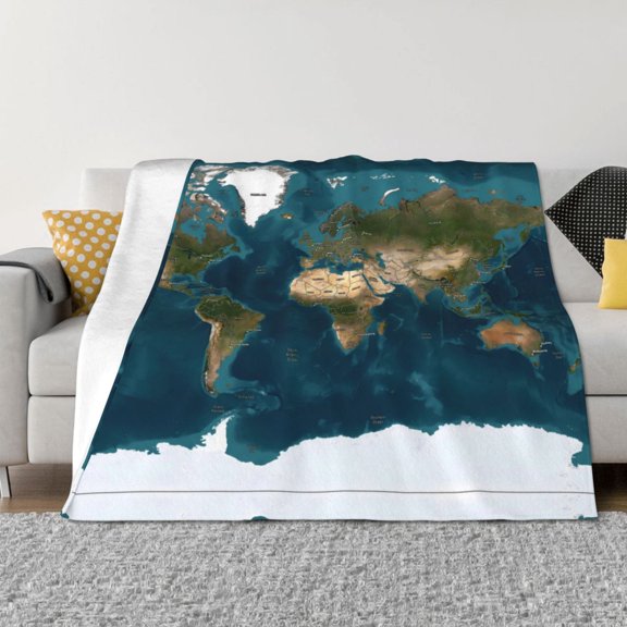 Throw Blanket for Couch - World Map Soft Comfy Lightweight Cozy Warm Throw Blanket, Fuzzy Plush Flannel Blanket & Throws for Sofa and Bed All Season