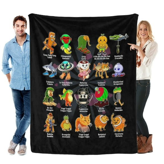 Throw Blanket for Italian Brainrot Tung Tung Sahur Bed Couch Soft Warm 30x40 Inch Flannel Blanket for Kids Boys Girls Gifts Home Decor