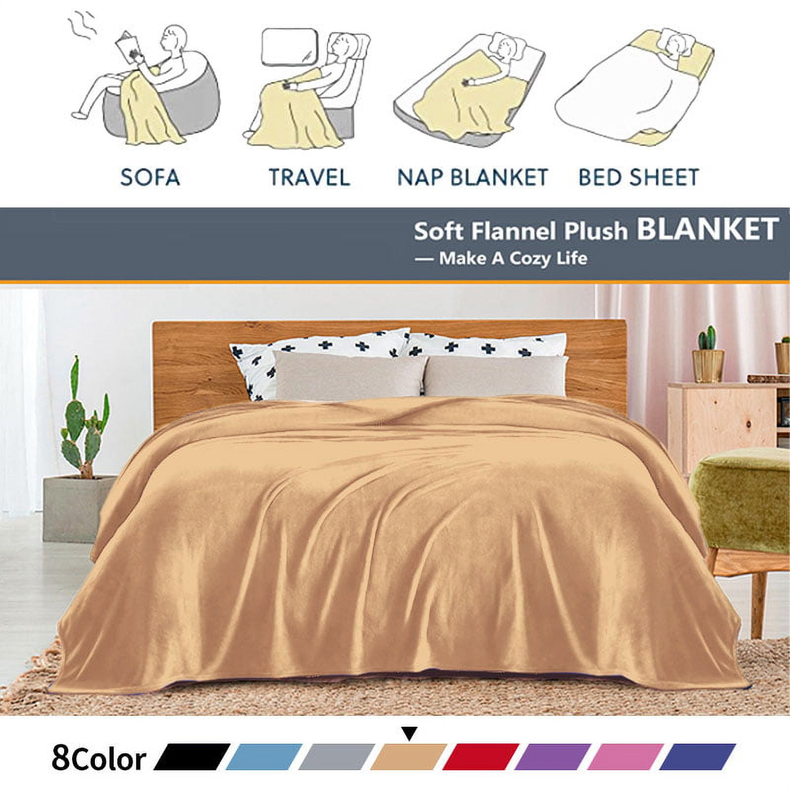 Throw Blanket for Sofa Bed, Coffee Fleece Blanket Throw Size Luxury Double  Side Fuzzy Blanket, 240GSM Warm Blanket 50x60 inches 