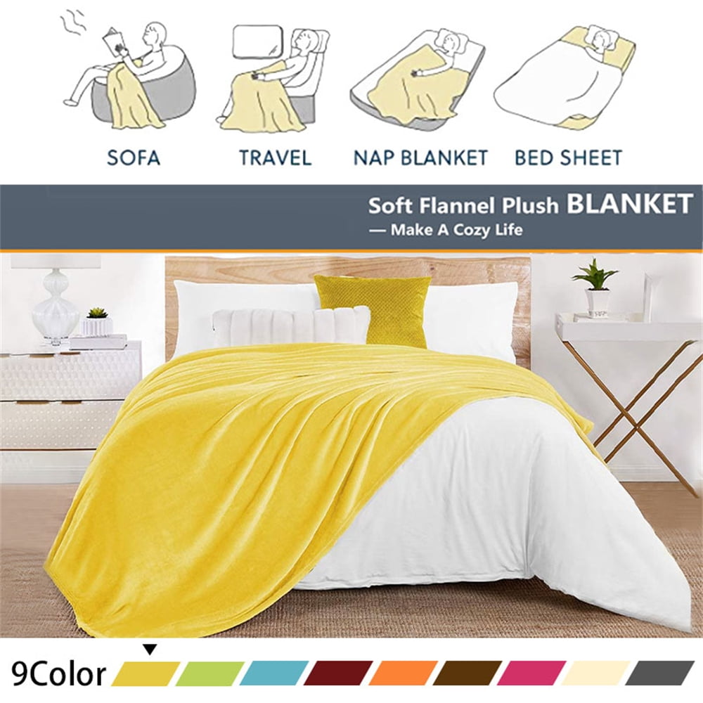 Throw Blanket for Sofa Bed, Yellow Fleece Blanket Twin Size Luxury