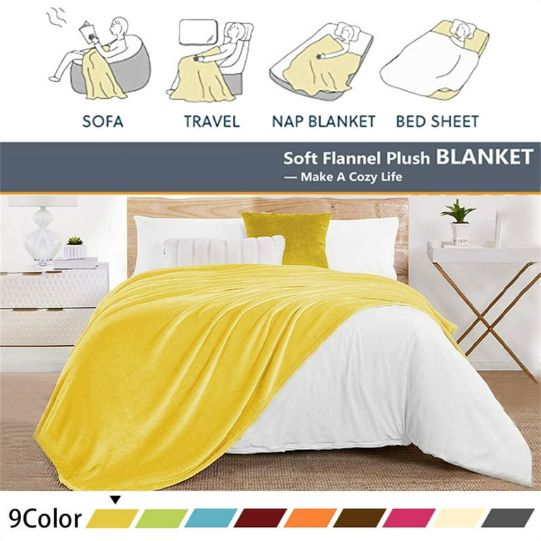 Throw Blanket for Sofa Bed, Yellow Fleece Blanket Twin Size Luxury Double  Side Fuzzy Blanket, 240GSM Warm Blanket 60x80 inches 