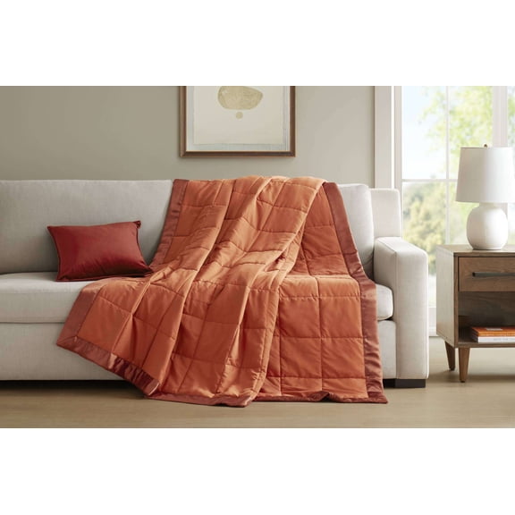 Throw Blankets, 1 PCS Twin Lightweight Down Alternative Blanket with Satin Trim Orange, Orange Weighted Blanket,Microfiber Bed Pillows, Household Supplies & Décor Bedding Blankets & Pillows