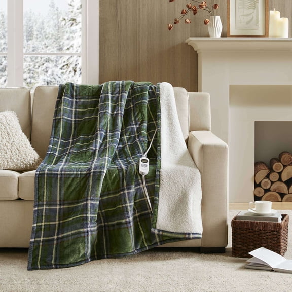 Throw Blankets, 1-Piece 50x60" Heated Throw,Green Plaid, Green Plaid Weighted Blanket,Polyester Bed Pillows, Household Supplies & Décor Bedding Blankets & Pillows