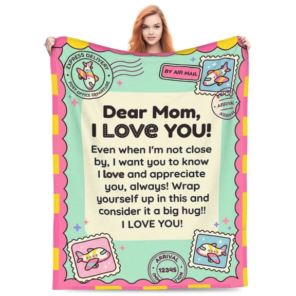 Throw Blankets Anniversary Birthday Gift for Mom from Daughter Son, Dear Mom Blanket for Mother's Day, Super Soft Flannel Throw Blankets for Christmas Valentines Day for Bed Couch 50x40