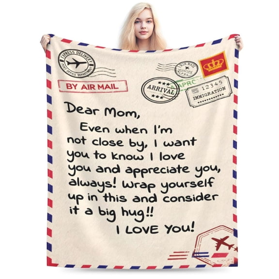 Throw Blankets Anniversary Birthday Gift for Mom from Daughter Son, Dear Mom Blanket for Mother's Day, Super Soft Flannel Throw 50x40