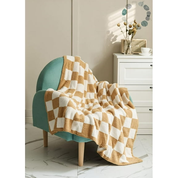 Throw Blankets Barefoot Checkerboard Gingham Warm Cozy Microfiber Reversible for Home Decor Bed Couch-Machine Washable (Burnt Orange) Burnt Orange | Large Throw | Adults