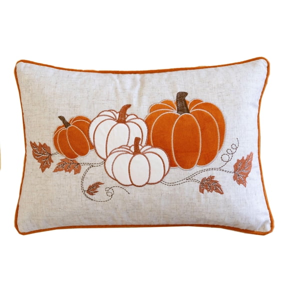 Throw Blankets, Embroidered Pumpkin Lumbar Throw Pillow - Fall Harvest Accent Cushion, Rust Weighted Blanket,Polyester Bed Pillows, Household Supplies & Décor Bedding Blankets & Pillows