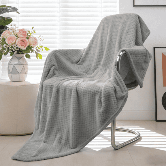 Throw Blankets, Faux Fleece Throws for Couch Bed, 3D Waffle Jacquard Decorative Blankets, Cozy Soft Lightweight Fuzzy Flannel Blanket Suitable for All Seasons