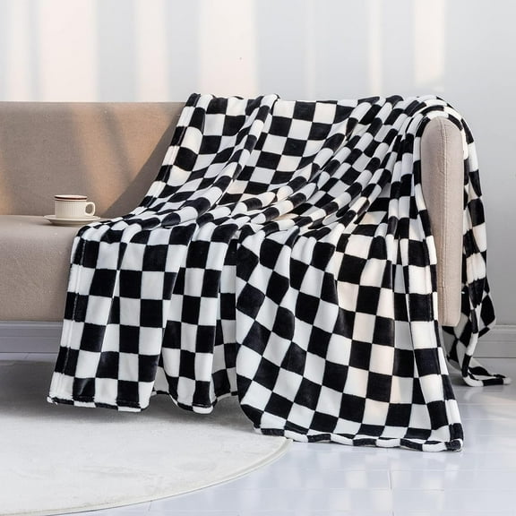 Throw Blankets Flannel Blanket with Checkerboard Grid Pattern Soft Throw Blanket for Couch, Bed, Sofa Luxurious Warm and Cozy for All Seasons (Black, 40"x50")