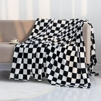 Throw Blankets Flannel Blanket with Checkerboard Grid Pattern Soft Throw Blanket for Couch, Bed, Sofa Luxurious Warm and Cozy for All Seasons (Black, 51"x63")