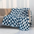 thumbnail image 1 of Throw Blankets Flannel Blanket with Checkerboard Plaid Pattern Soft Throw Blanket for Couch, Bed, Sofa Luxurious Warm and Cozy for All Seasons (Navy, 50"x60"), 1 of 8