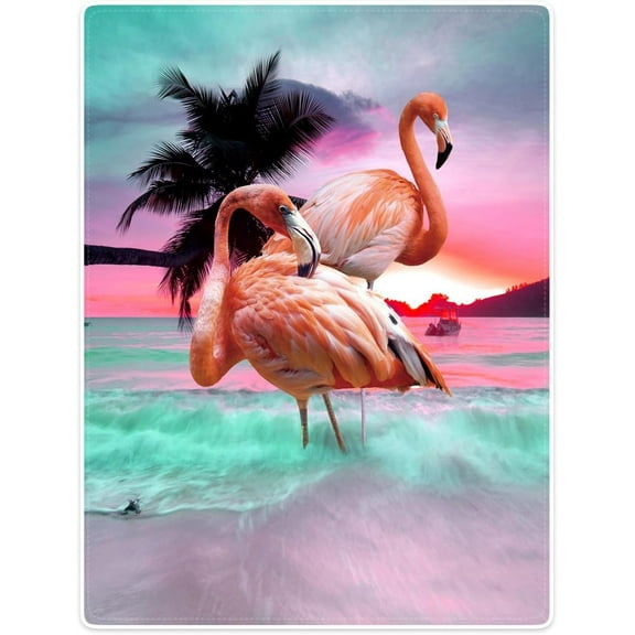 Throw Blankets Fleece Blanket for Sofa Bed Beautiful Flamingo Beach Sea 60" x 80"