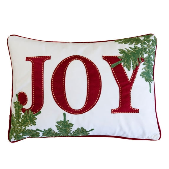 Throw Blankets JOY Embroidered Christmas Throw Pillow – 14x20" Velvet Lumbar Cushion in Red and White with Green Holiday Accents,Queen Size Blankets