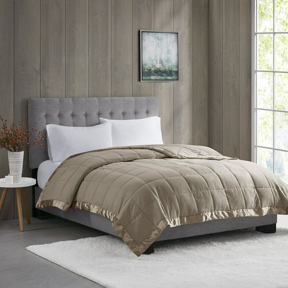 Throw Blankets, Lightweight Down Alternative Blanket with Satin Trim Brown Twin, Brown Weighted Blanket,Polyester Bed Pillows, Household Supplies & Décor Bedding Blankets & Pillows