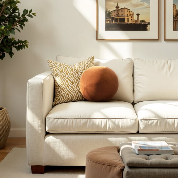 Throw Blankets, Luna 12" Round Sphere Accent Ball Throw Pillow Burnt Orange Performance Velvet, Burnt Orange Weighted Blanket,Velvet Bed Pillows