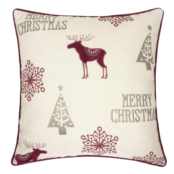 Throw Blankets Merry Christmas Embroidered Poly Linen Throw Pillow – 20x20" Holiday Cushion with Reindeer, Trees & Snowflakes,Queen Size Blankets