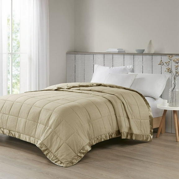 Throw Blankets, Oversized Down Alternative Blanket with Satin Trim Taupe Full/Queen, Taupe Weighted Blanket,Polyester Bed Pillows, Household Supplies & Décor Bedding Blankets & Pillows