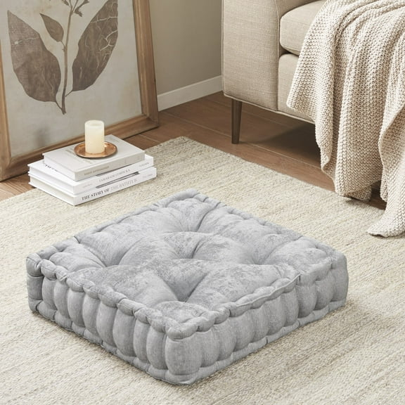 Poly Chenille Square Floor Pillow Cushion Grey 20x20"