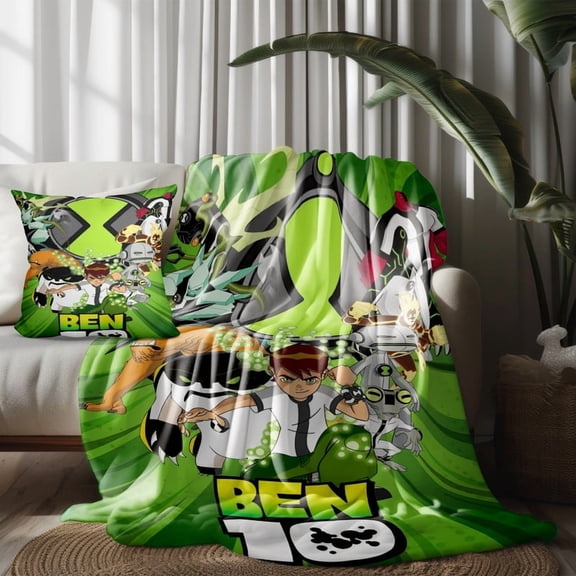 Throw Blankets Throw For Ben 10 Pillow Covers for Couch Thin Bed Decor Adult Kids Nap Bedroom Car All Season Birthday Gifts 40×50 inch Throw Blanket and Pillowcase Set