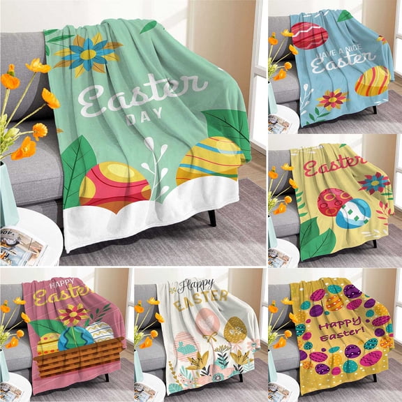 Throw Blankets for Office Home Easter Blanket Easter Eggs Blanket Flannel Digital Printed Conditioning Blanket Nap Blanket