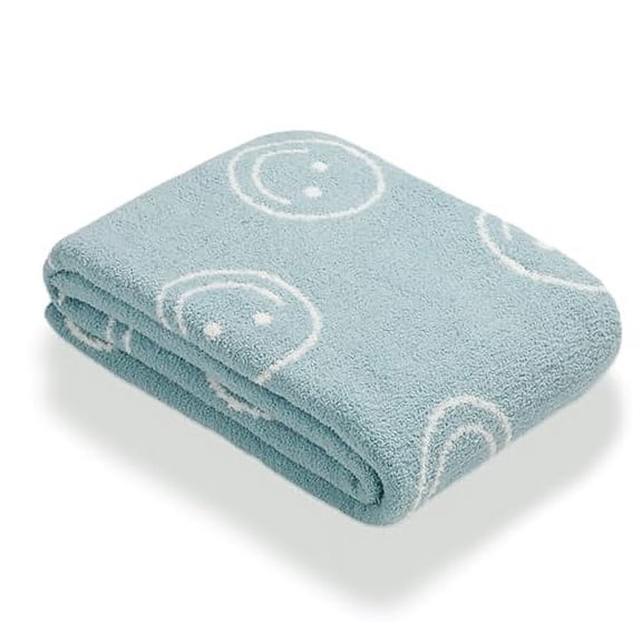 Throw Blankets with Smiley Faces Soft Cozy Warm Blanket for Bed Sofa Travel (Smile,Lake Blue,51"x63")