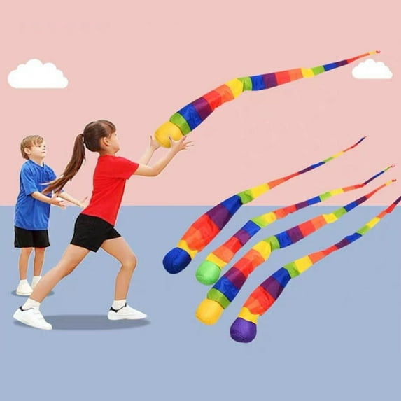 Throw and Catch Ball 40 Inch Long Colorful Tail Foam Ball Sports Balls Playground Equipment to Catch the Tail Game of the Soft Balls Toys for School Camping Outdoor Activities