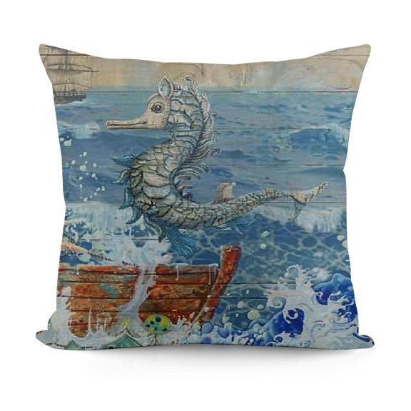 Throw Cushion Cover Case with Zipper,Ocean Hippocampus Decorative Pillow Cover Square Lumbar Pillow Case for Couch Bed Car Living Room Decoration