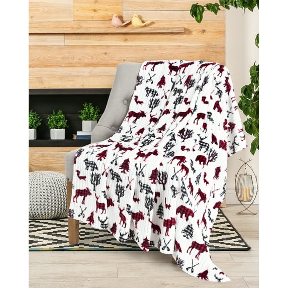 Safdie & Co. 48x60" Flannel Moose & Bear Baby Ultra-Soft Throw in Multi-Color