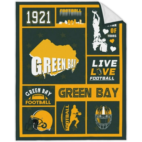 Throw Green Bay Blanket Flannel Blanket Lightweight Soft Football Blanket Travel Blanket Gift for Men Women 60"x50"