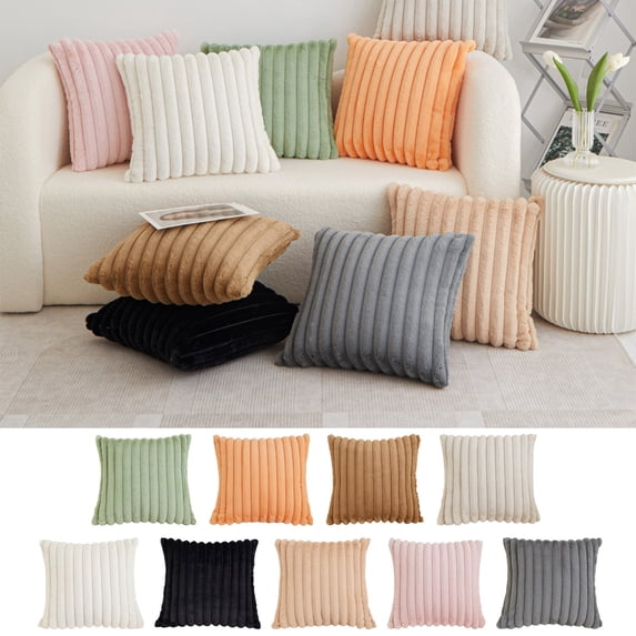 Throw Pillow 18x18 Plush Decorative Sofa Couch Pillow with Insert, Soft Polyester Striped Cushion for Bedroom Living Room, Fall Winter Decor