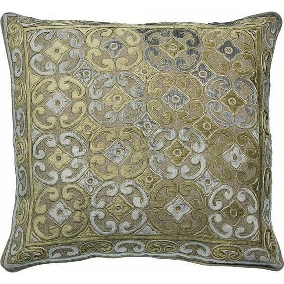 Throw Pillow 22x22 Linen Velvet Applique Down Feather Insert Handmade Hand-Dyed