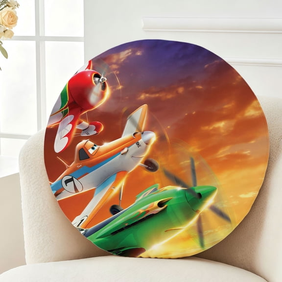 Throw Pillow Animation Planes Fire Plush Rescue Plush Decor Gift Decorative Fluffy Stuffy Round Birthday 13.8in