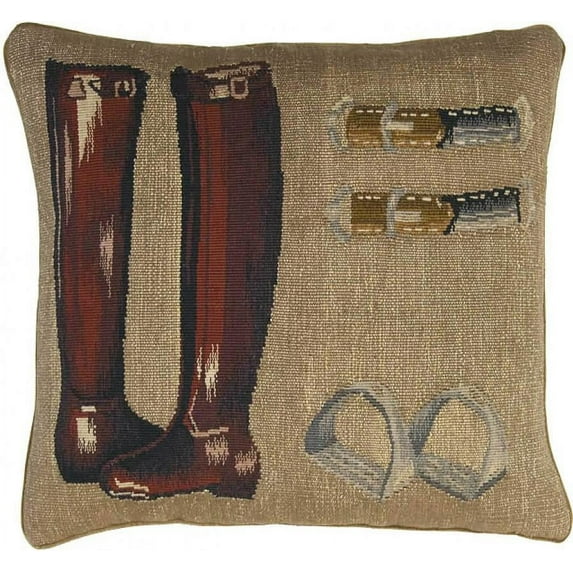 Throw Pillow Aubusson Equestrian 20x20 Beige Bronze Olive Green Gold Down