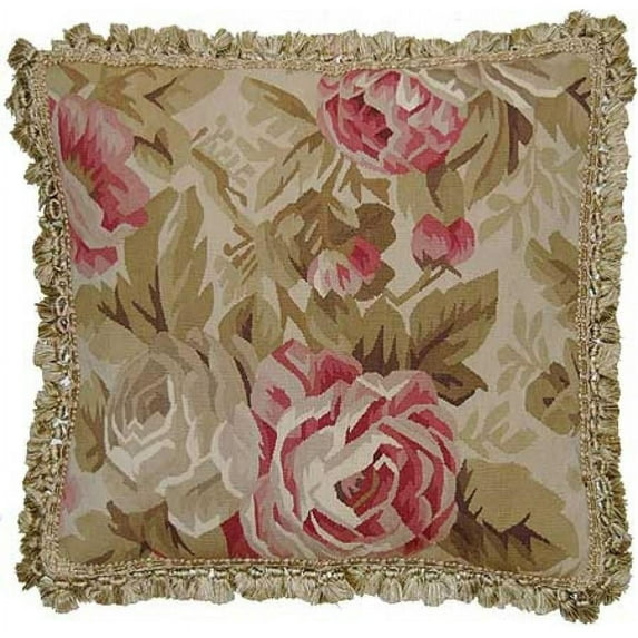 Throw Pillow Aubusson Floral 23x23 Brown Green Velvet Down Feather Insert