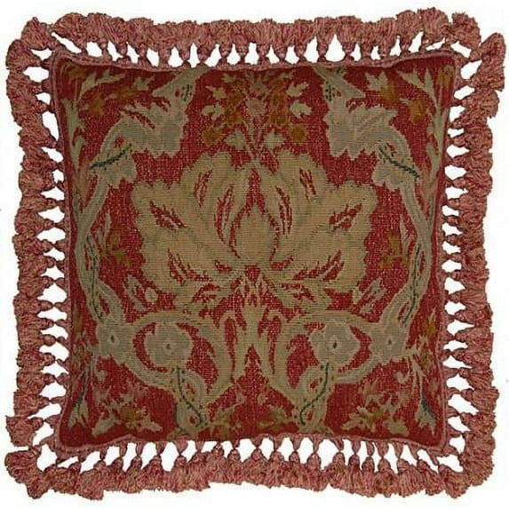 Throw Pillow Aubusson Flourishes Flourish 20x20 Ochre Beige Brown Red Velvet