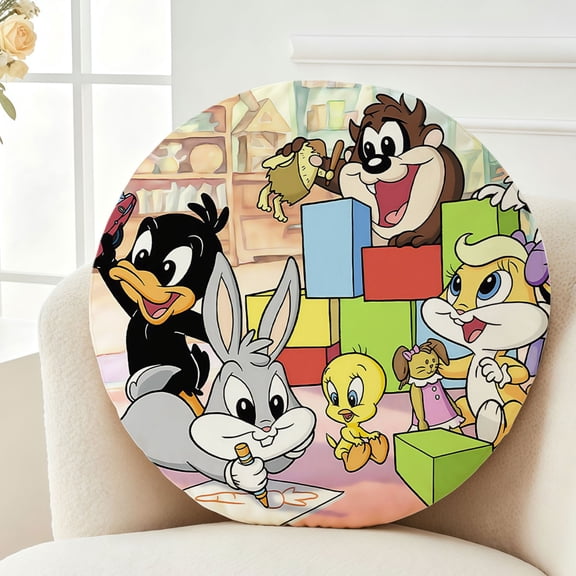 Throw Pillow Baby Plush Looney party Tunes Plush Decor Gift Decorative Fluffy Stuffy Round Birthday 13.8in