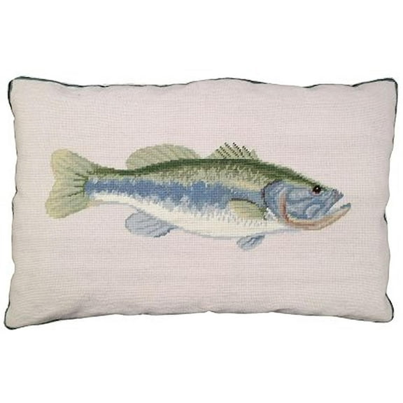 Throw Pillow Bass Needlepoint Fish 16x28 28x16 Wool Cotton Velvet Back