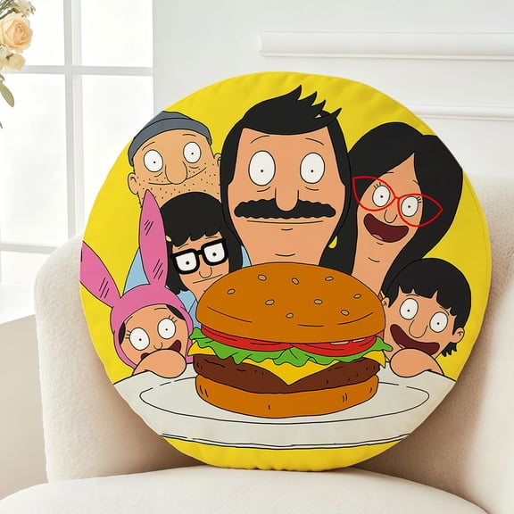 Throw Pillow Bob's Plush Burgers Plush Decor Gift Decorative Fluffy Stuffy Round Birthday 13.8in