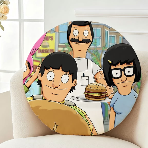 Throw Pillow Bob's Plush Burgers Plush Decor Gift Decorative Fluffy Stuffy Round Birthday 13.8in